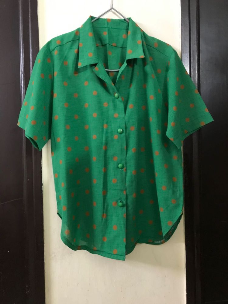 Vintage Green Polka Dot Blouse Size M