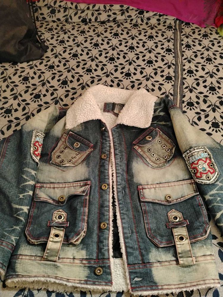Denim Jacket with Sherpa Collar