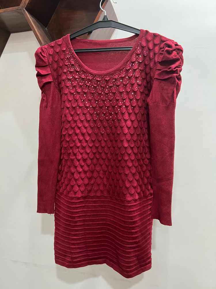 Red Embellished Sweater