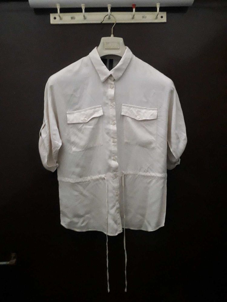 Cream Drawstring Shirt