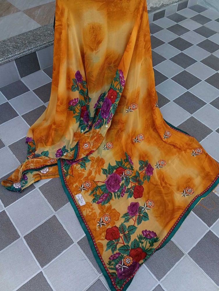 Flower Embroidered Saree