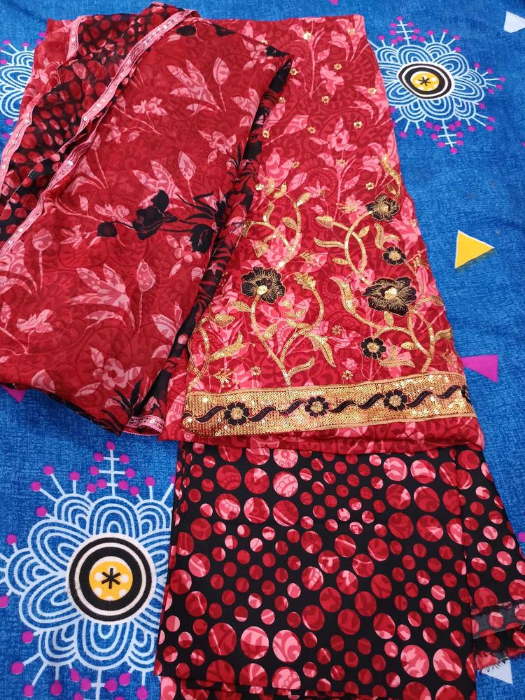 Unstitched Red Floral suit set