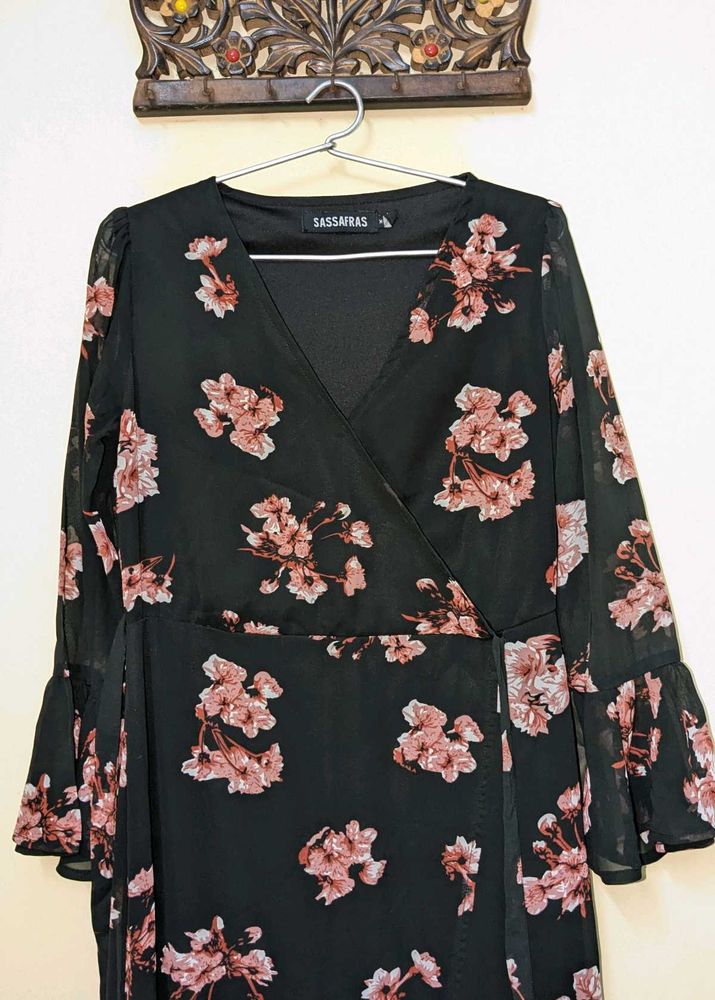 Black Floral Wrap Dress