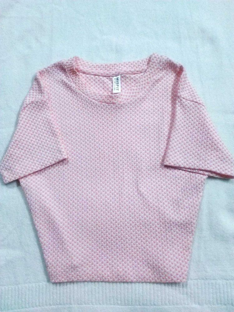 Pink Textured Short Sleeve Top
