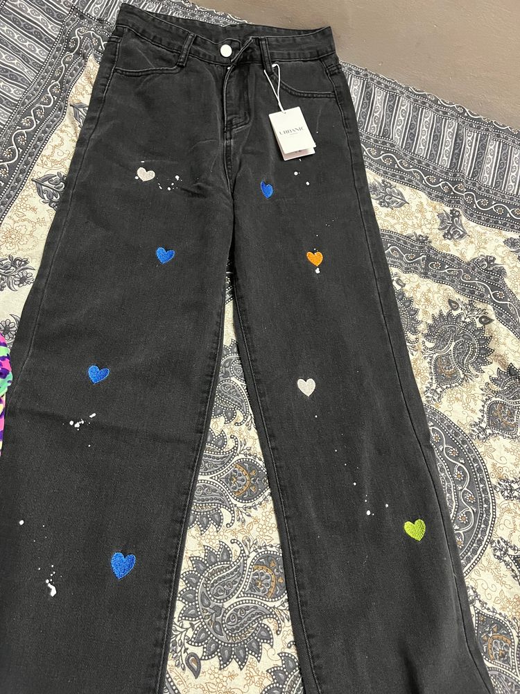 Urbanic Black  Jeans Heart Emb