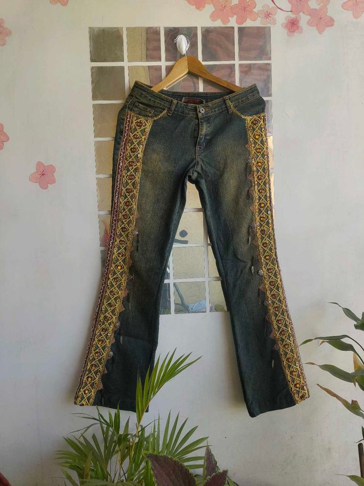 Handcrafted Embroidered Denim Y2K Jeans