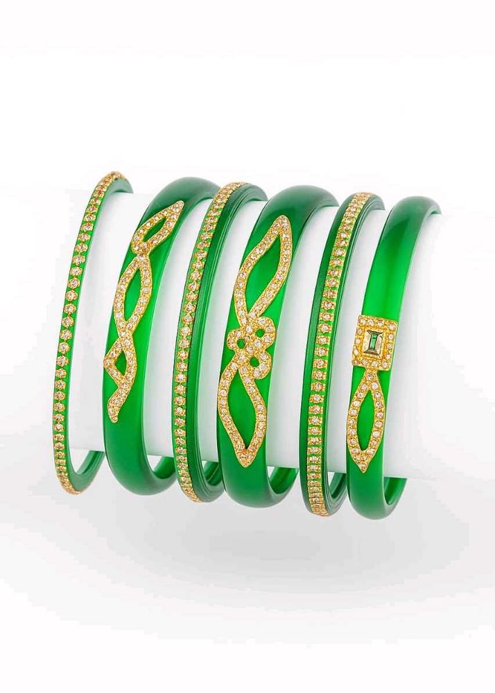 Emerald Green &amp; Gold Bangle Set