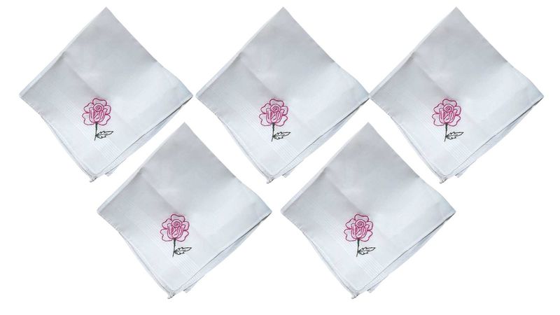 Rose Hand Embroidery White Pure Cotton Kerchief