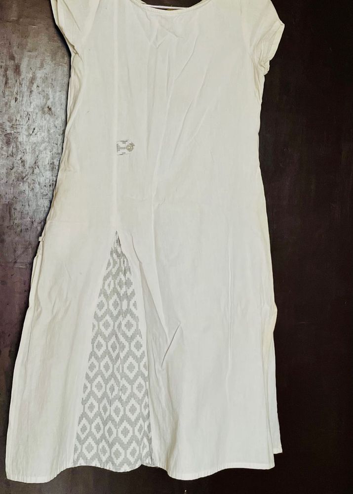 White Dress with Geometric Accent
