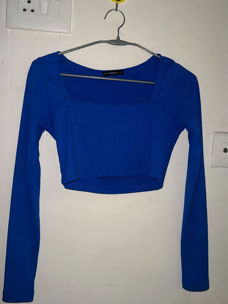 Blue Long Sleeve Crop Top