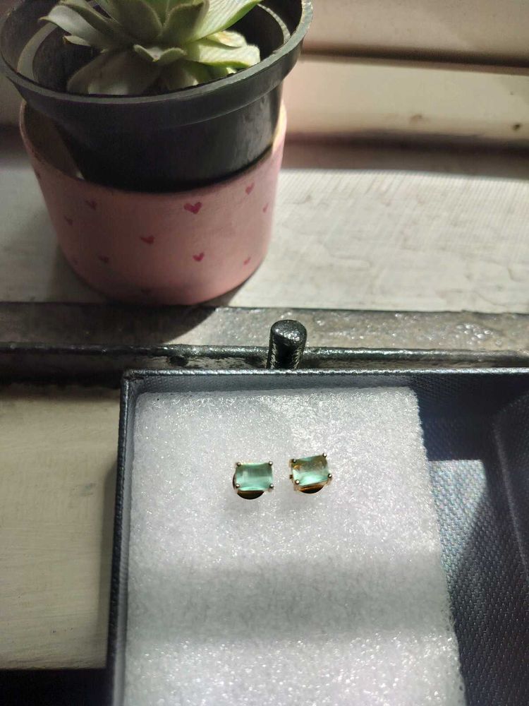 Green Flourite Gem Stone Stud Earrings