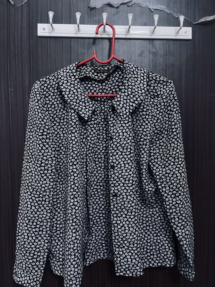 Black Flower Print Shirt For Women