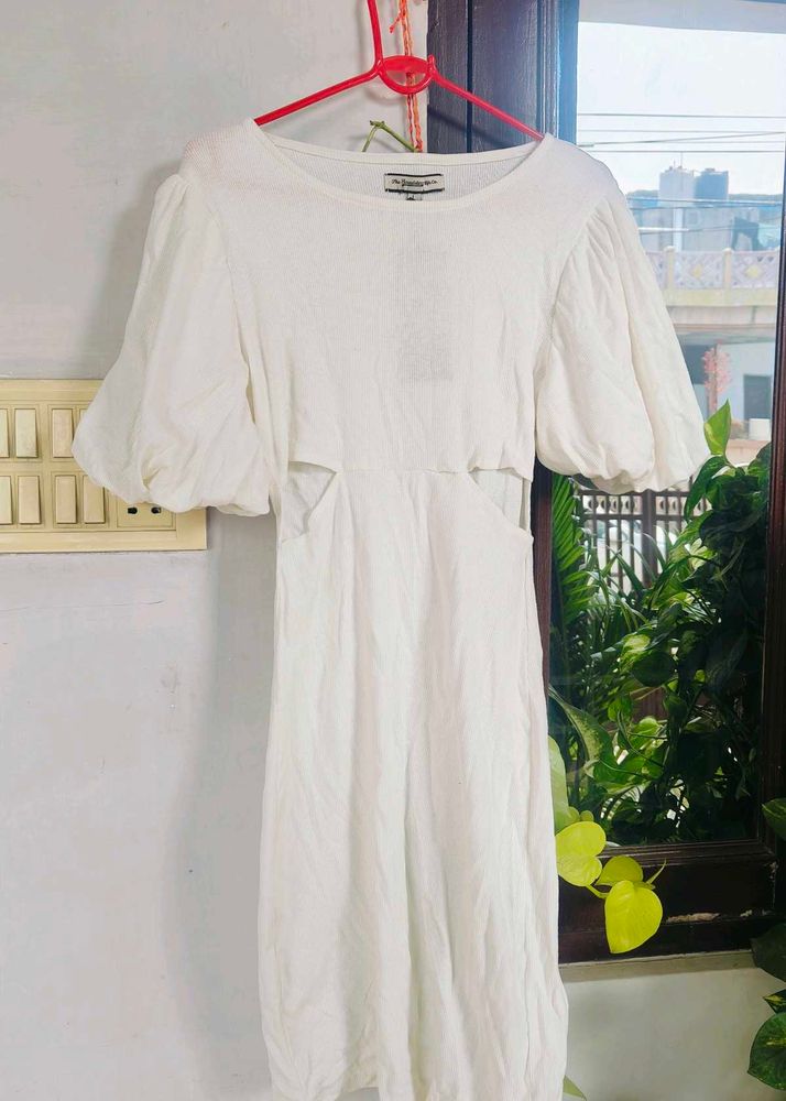 White Puff Sleeve Mini Dress