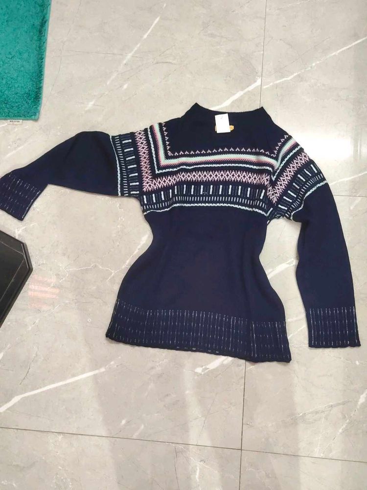 With TagVintage Navy Patterned Sweater