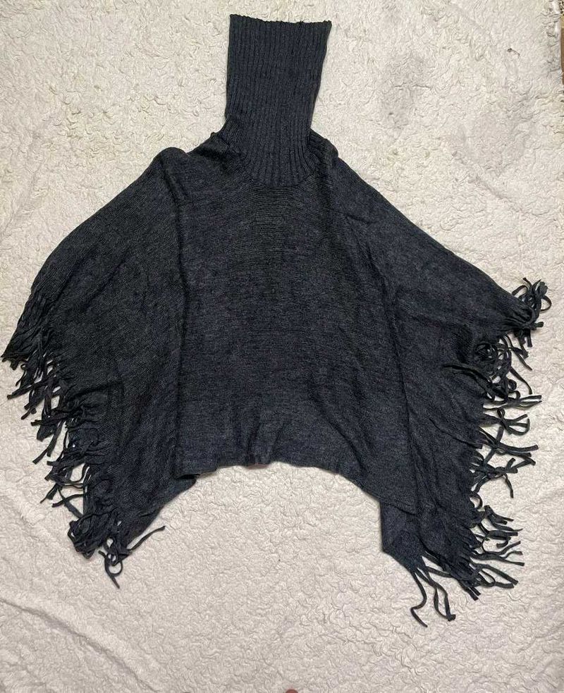 Gray Fringe Poncho