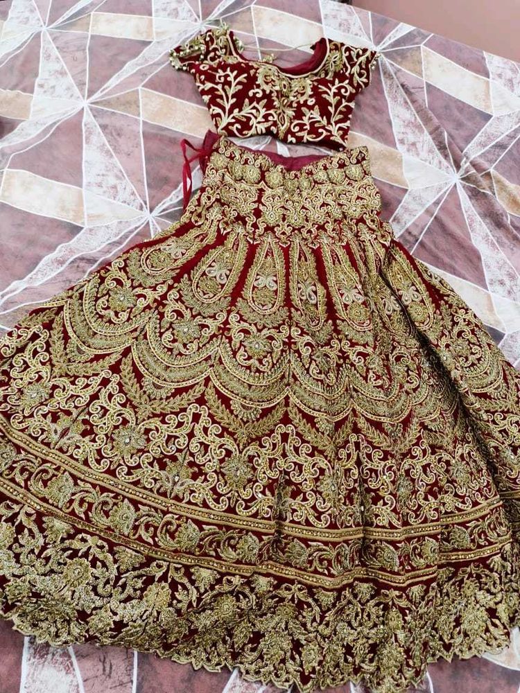Red Bridal Lehenga With Beautiful Golden Work