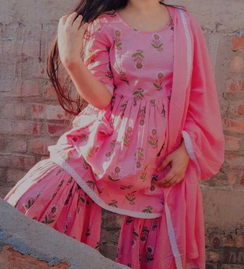 Pink Floral Print Sharara Suit