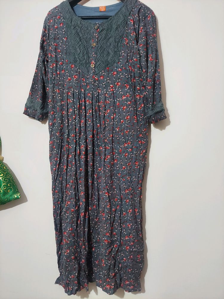Floral Grey A-line Kurta 💐🖤🤍