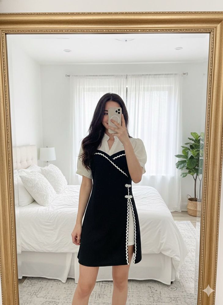 Pintrest korean Black &amp; Cream Dress