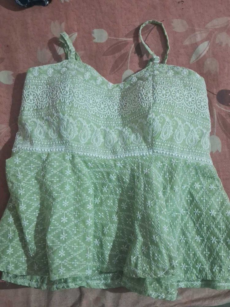 Green Embroidered Top