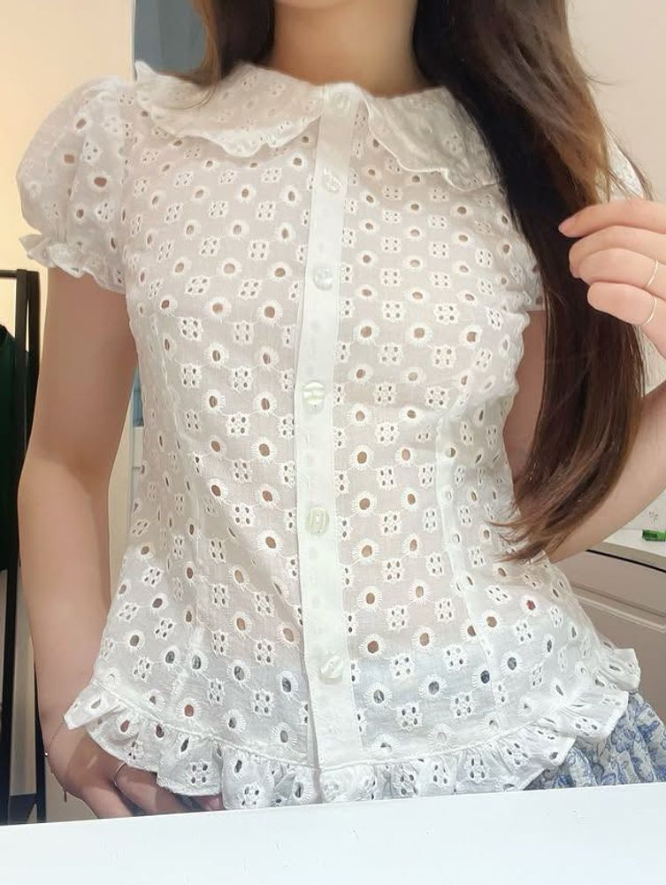 Eyelet Blouse with Peter Pan Collar