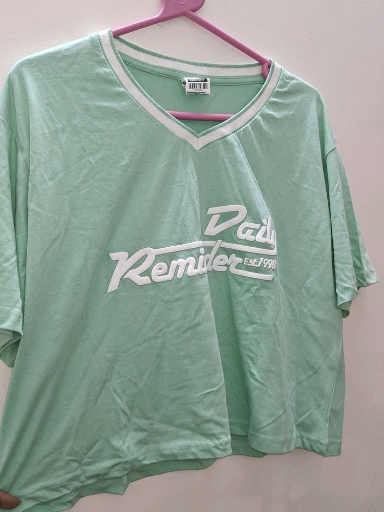 Viveza Light Green Oversized Crop Top