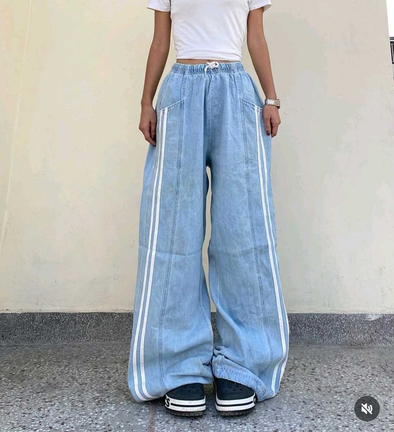 Baggy Side-Striped Denim Jeans.