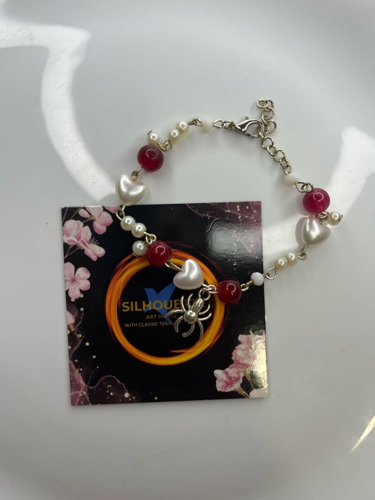 Heart &amp; Pearl Spider Charm Bracelet