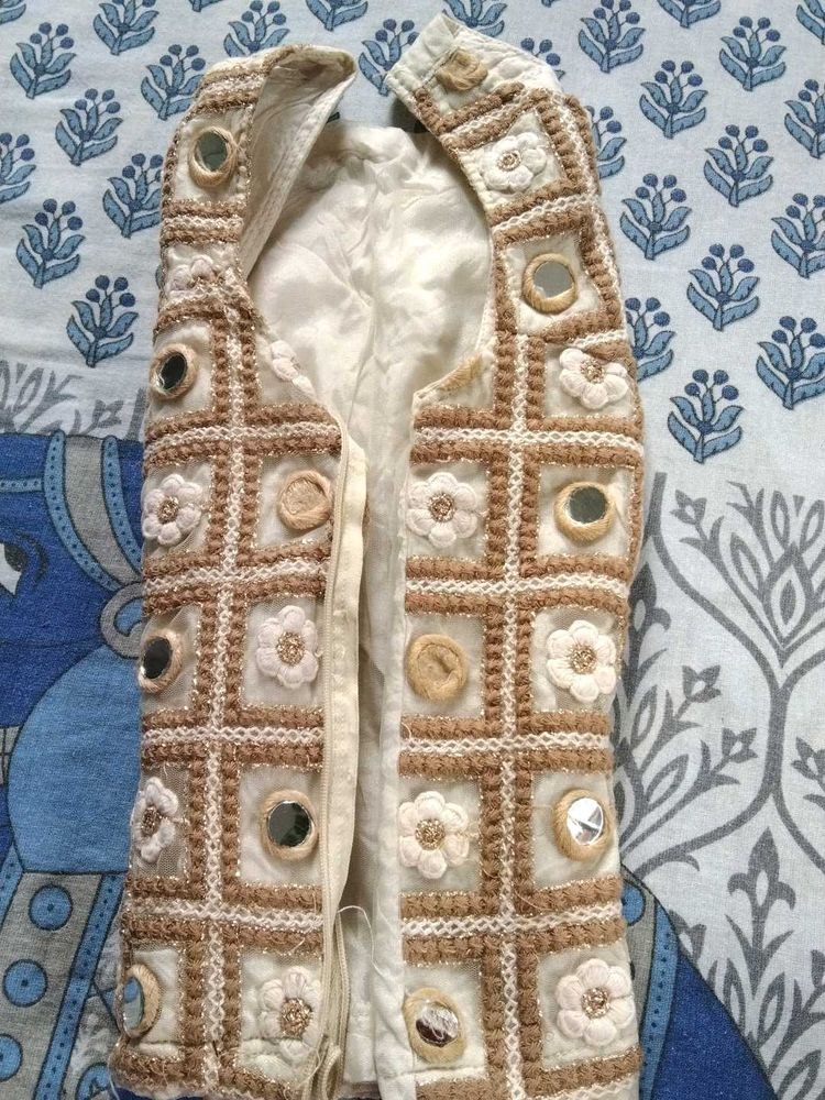 Boat Neck Blouse/Top Embroidered Mirror Style