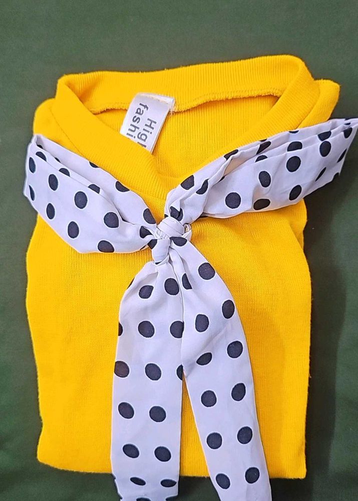 Yellow Top with Polka Dot Scarf