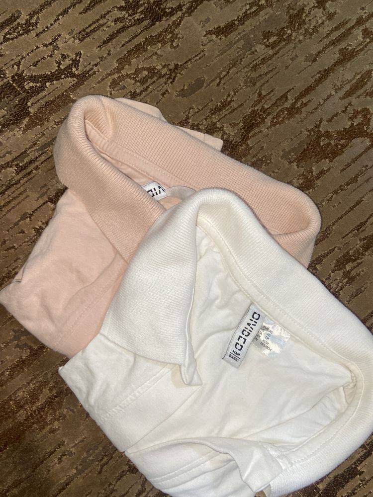 h&amp;m combo cropped collared top white and baby pink