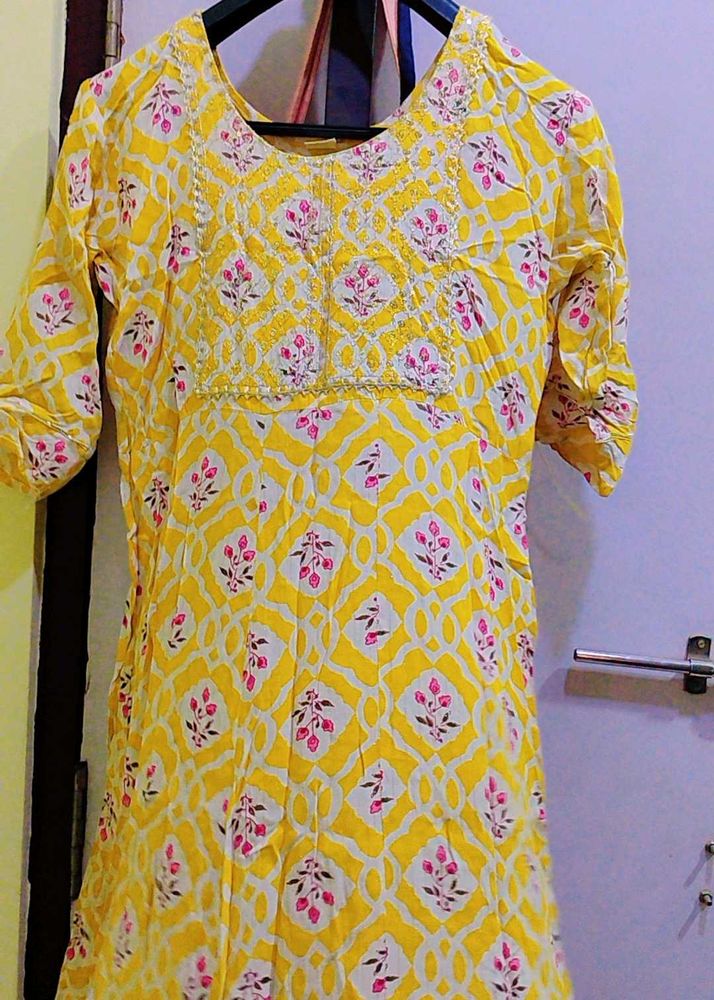 Yellow Printed Kurti