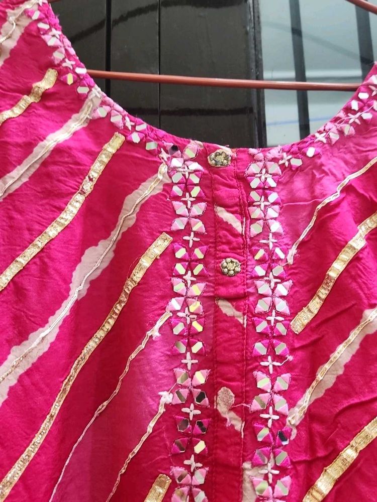 Pink Mirror Work Kurti