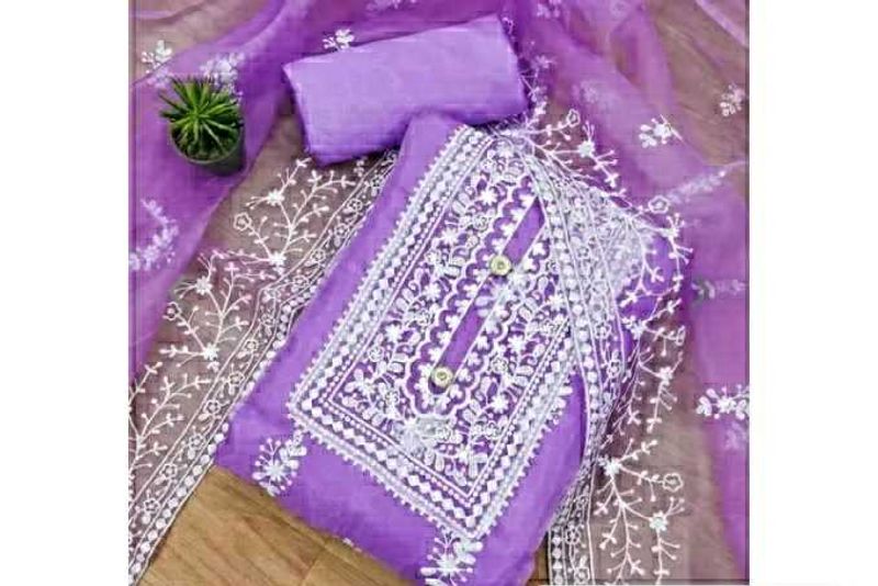 Chikankri dress material- Light Purple