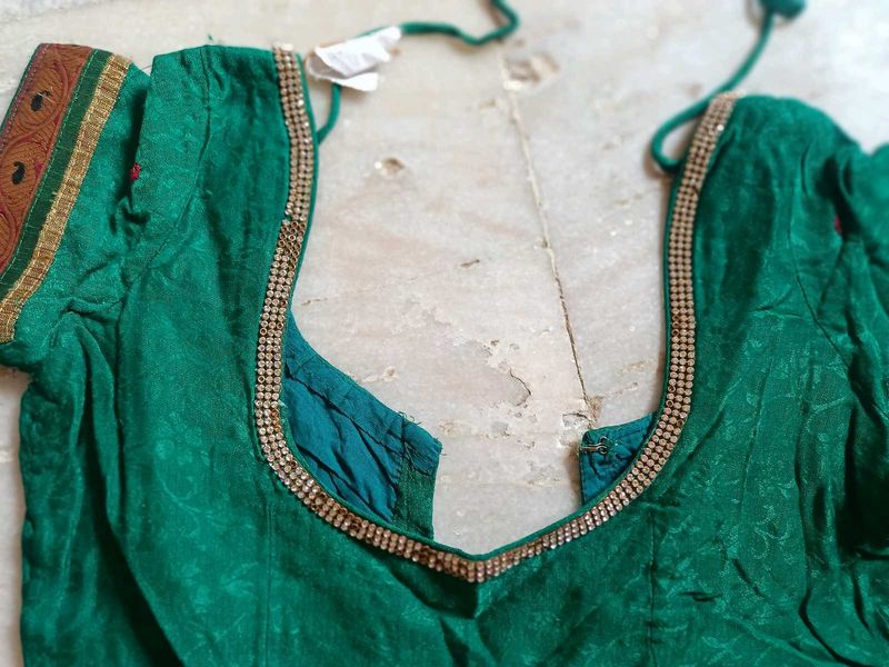 Green Saree Blouse with Embellishments