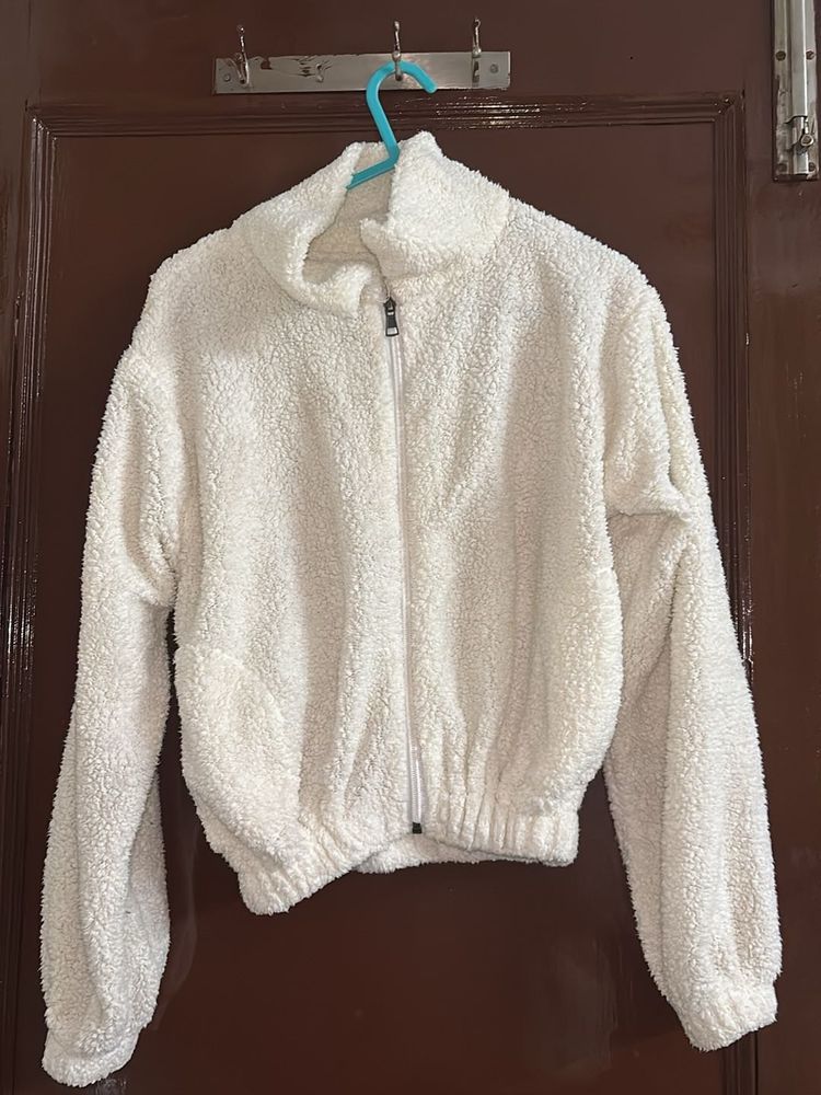 Fluffy White Zip-Up Jacket
