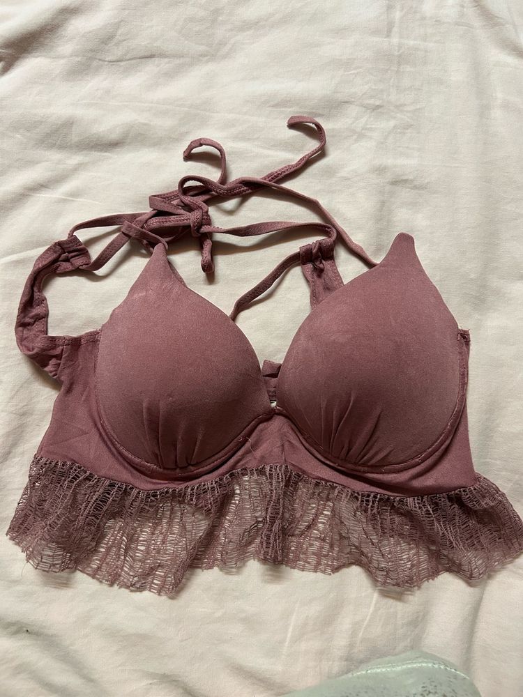 Mauve Lace Trim Bikini Top