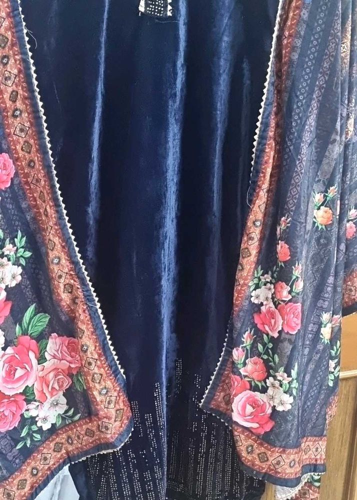 Two Piece  Set Stitched  Valvet Kurti With Dupatta