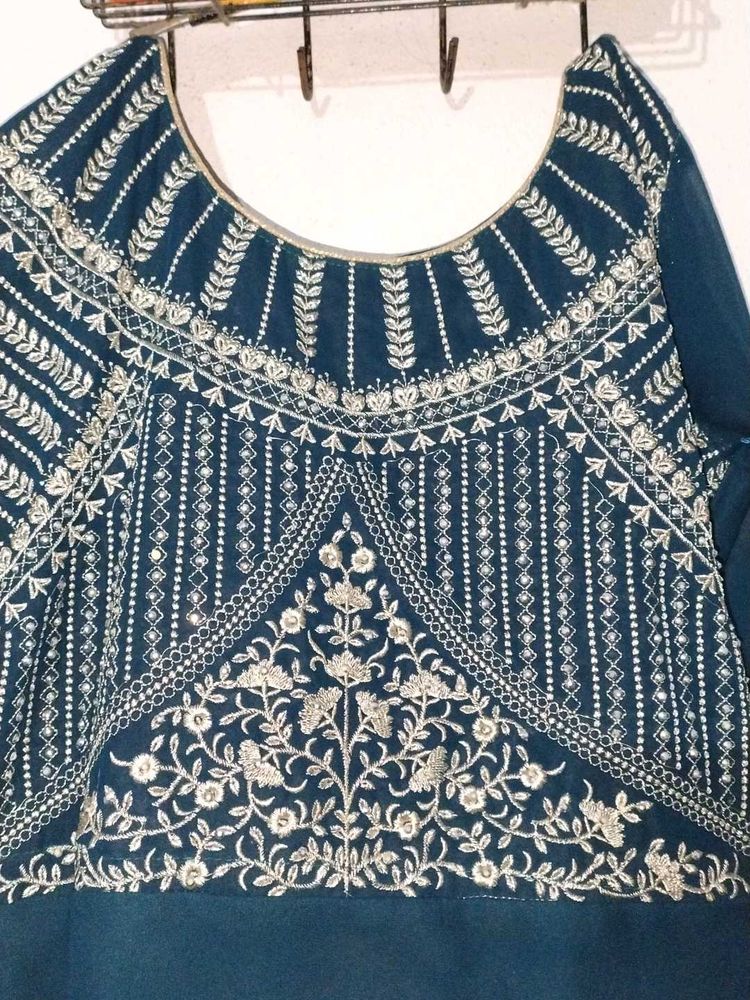 Teal Embroidered Kurti