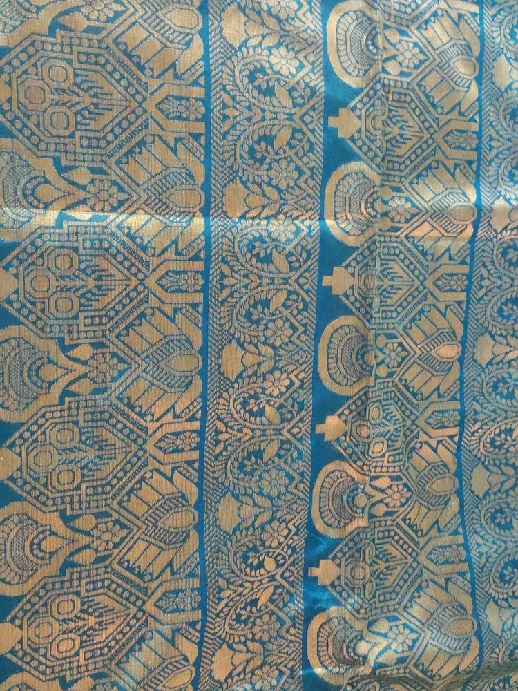 Blue &amp; Gold Silk Fabric