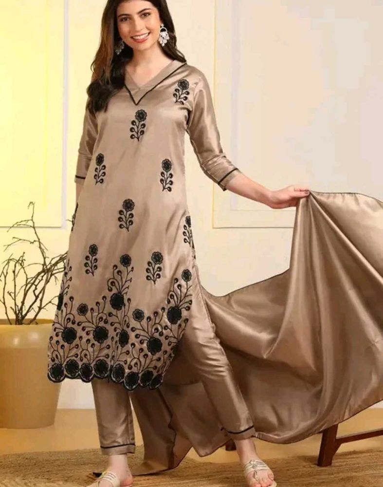 Golden Black Embroidery Kurta Set