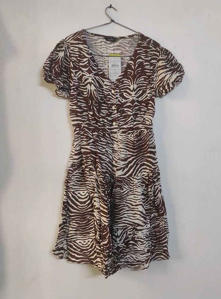 Brown Zebra Print Mini Dress