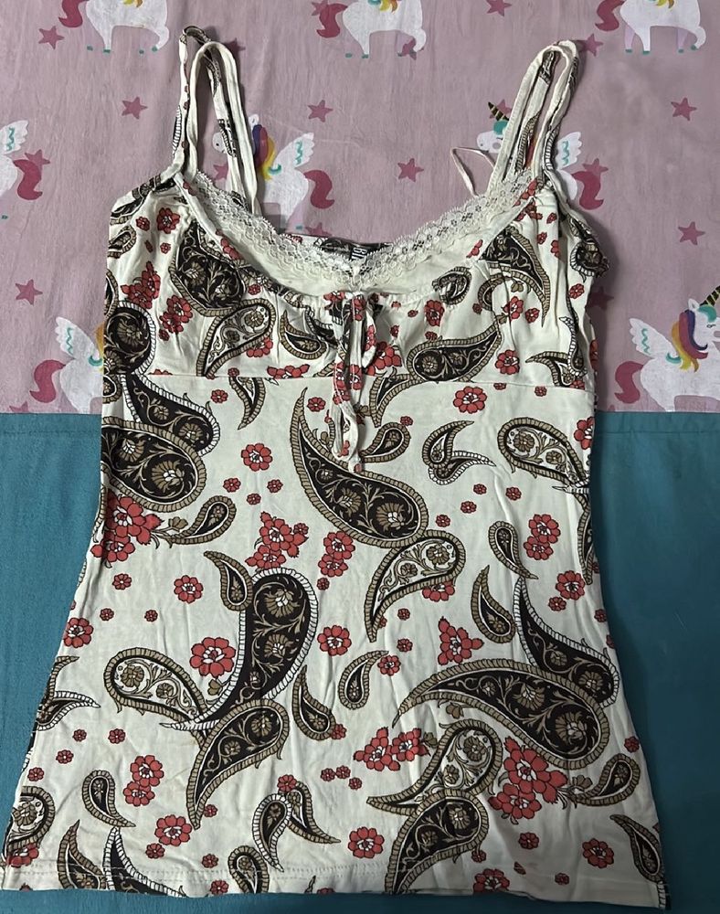 Y2k Paisley Lace Trim Tank Top