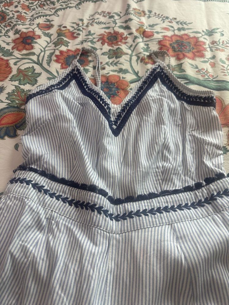 Beautiful White Blue strips Jumpsuit