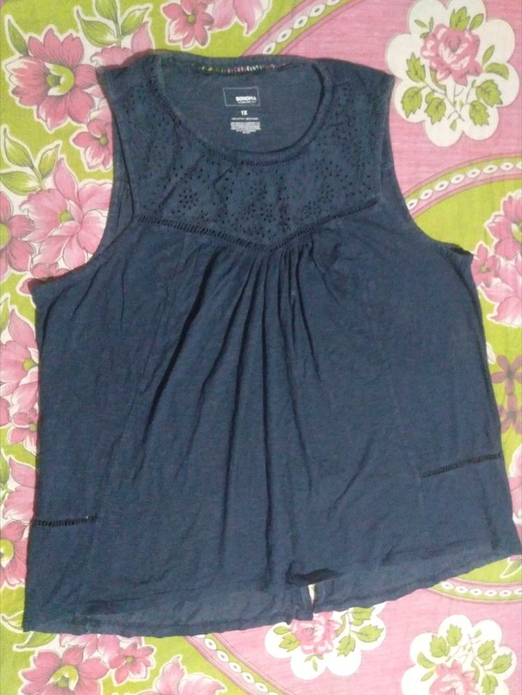 Navy Eyelet Tank Top