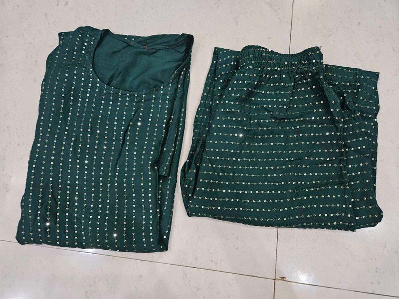 Bottle Green Sequence Kurta Set