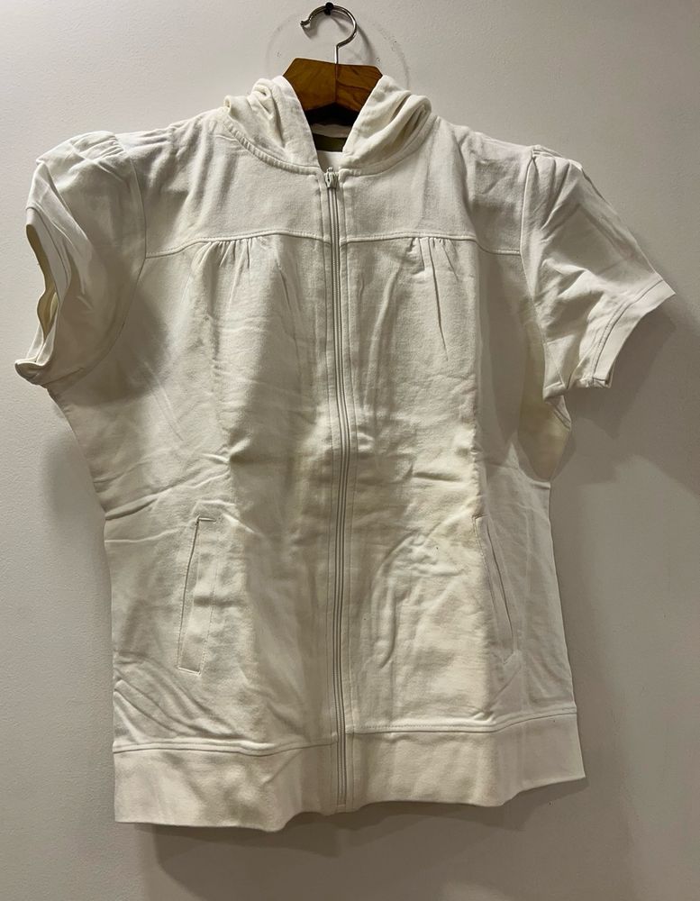 Cotton Sleeveless Jacket With Hoodie