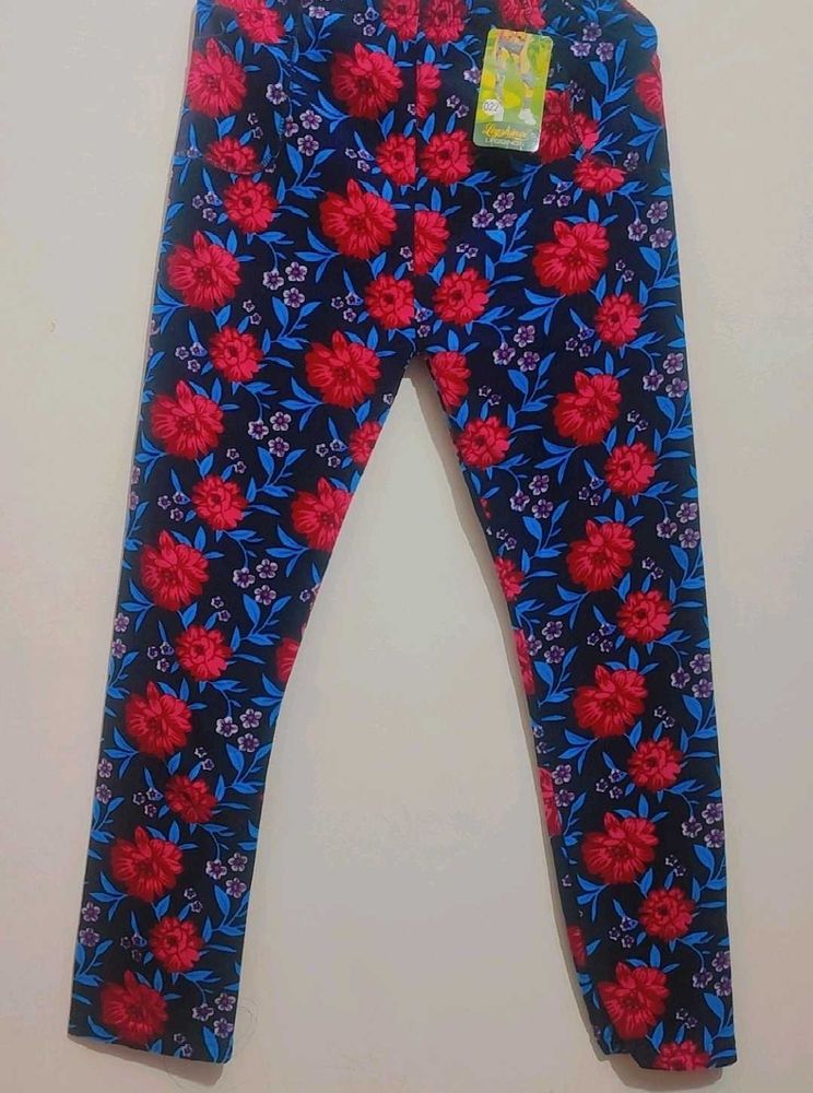 Navy Blue Legging Pink Floral Print For 28 Waist