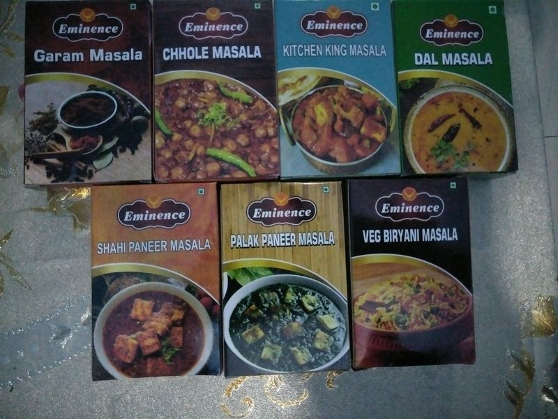 Eminence Brand - Garam, Chhole, Kitchen King, Dal Masala, Shahi Paneer  Palak  Veg Birayani Masala Each Pack 5GM Packing, MRP -10rs Each, Each Pack 2piece 7+7=14 ,=140/-