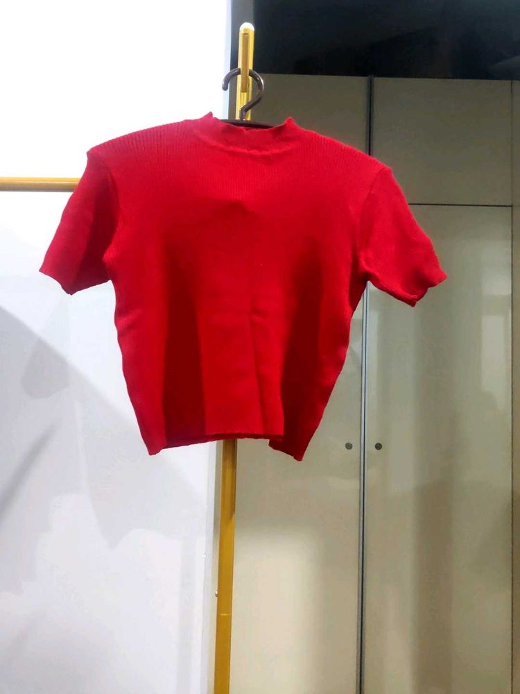 Red Mock Neck Knit Top